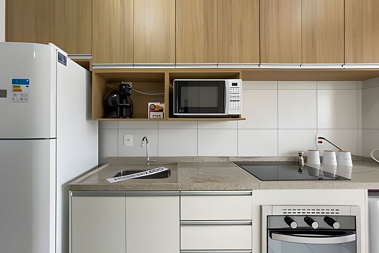 Apartamento 1604, 1/4, sala, TV, cozinha completa