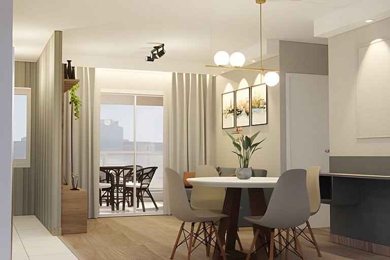 Apartamento 1604, 1/4, sala, TV, cozinha completa