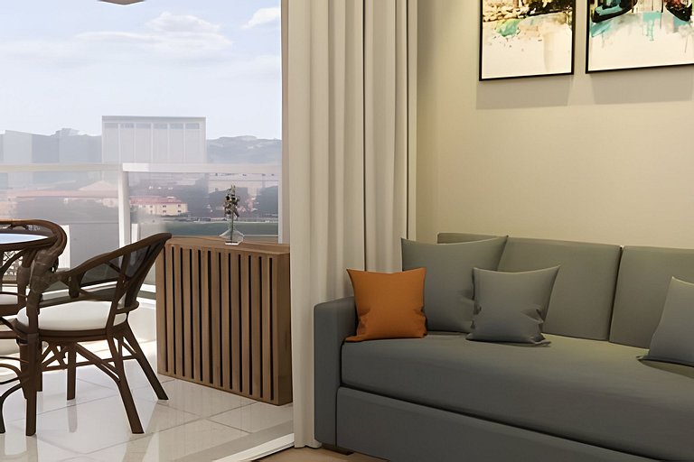 Apartamento 1604, 1/4, sala, TV, cozinha completa