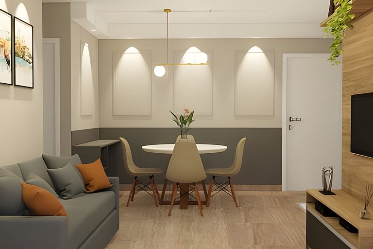 Apartamento 1604, 1/4, sala, TV, cozinha completa