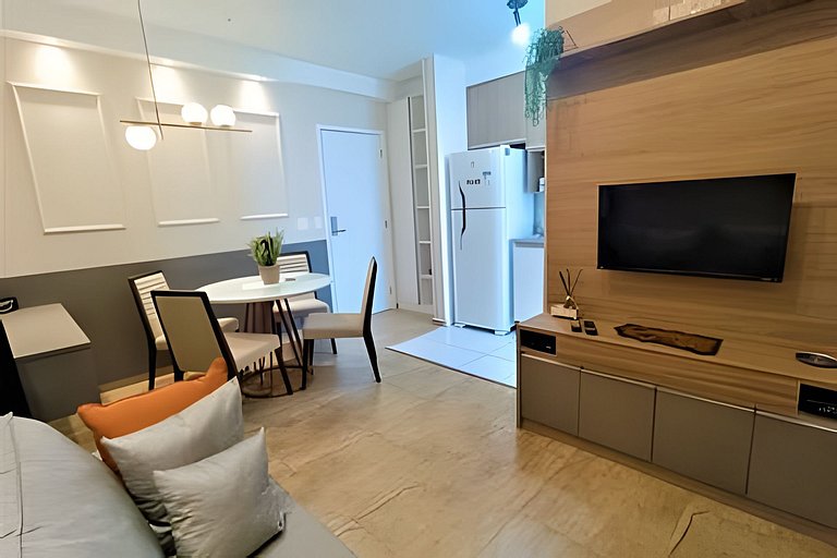 Apartamento 1604, 1/4, sala, TV, cozinha completa