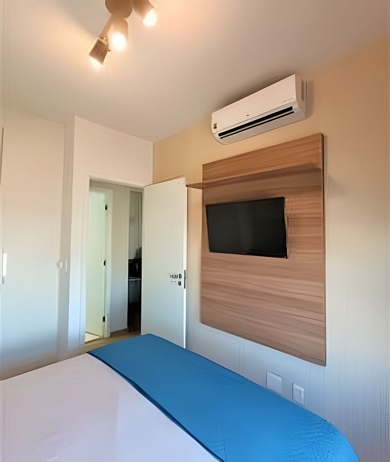 Apartamento 1604, 1/4, sala, TV, cozinha completa