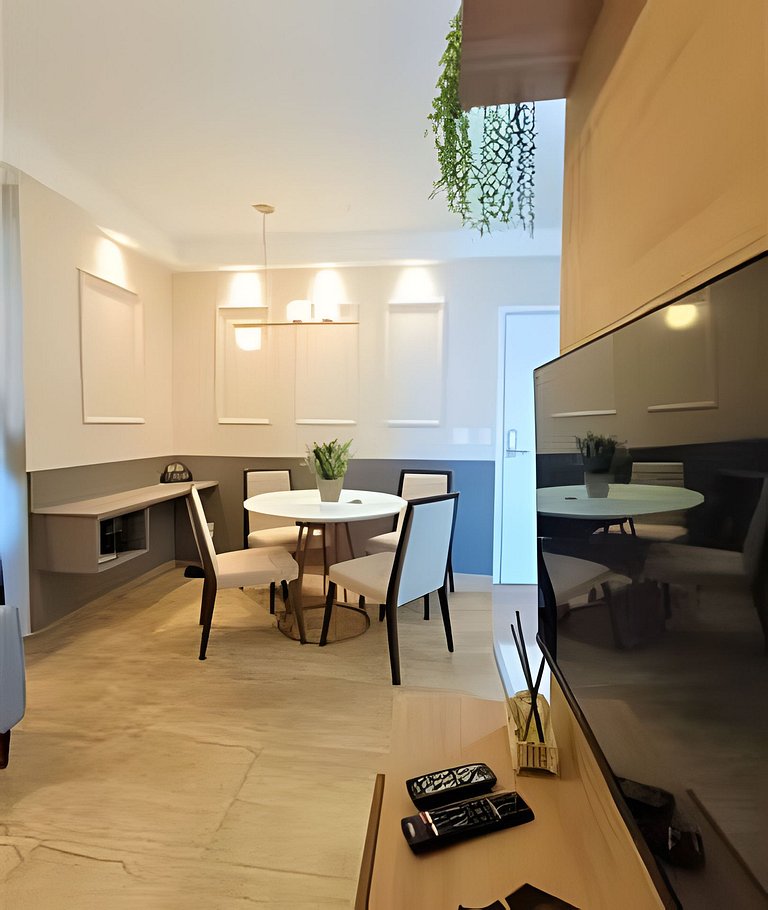 Apartamento 1604, 1/4, sala, TV, cozinha completa